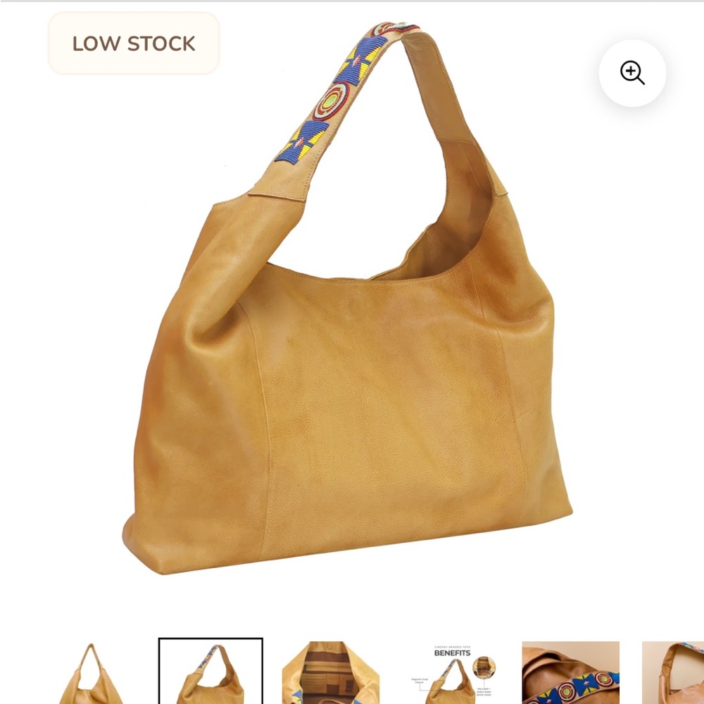 latico Mustard Leather Hobo Tote with Beaded Strap